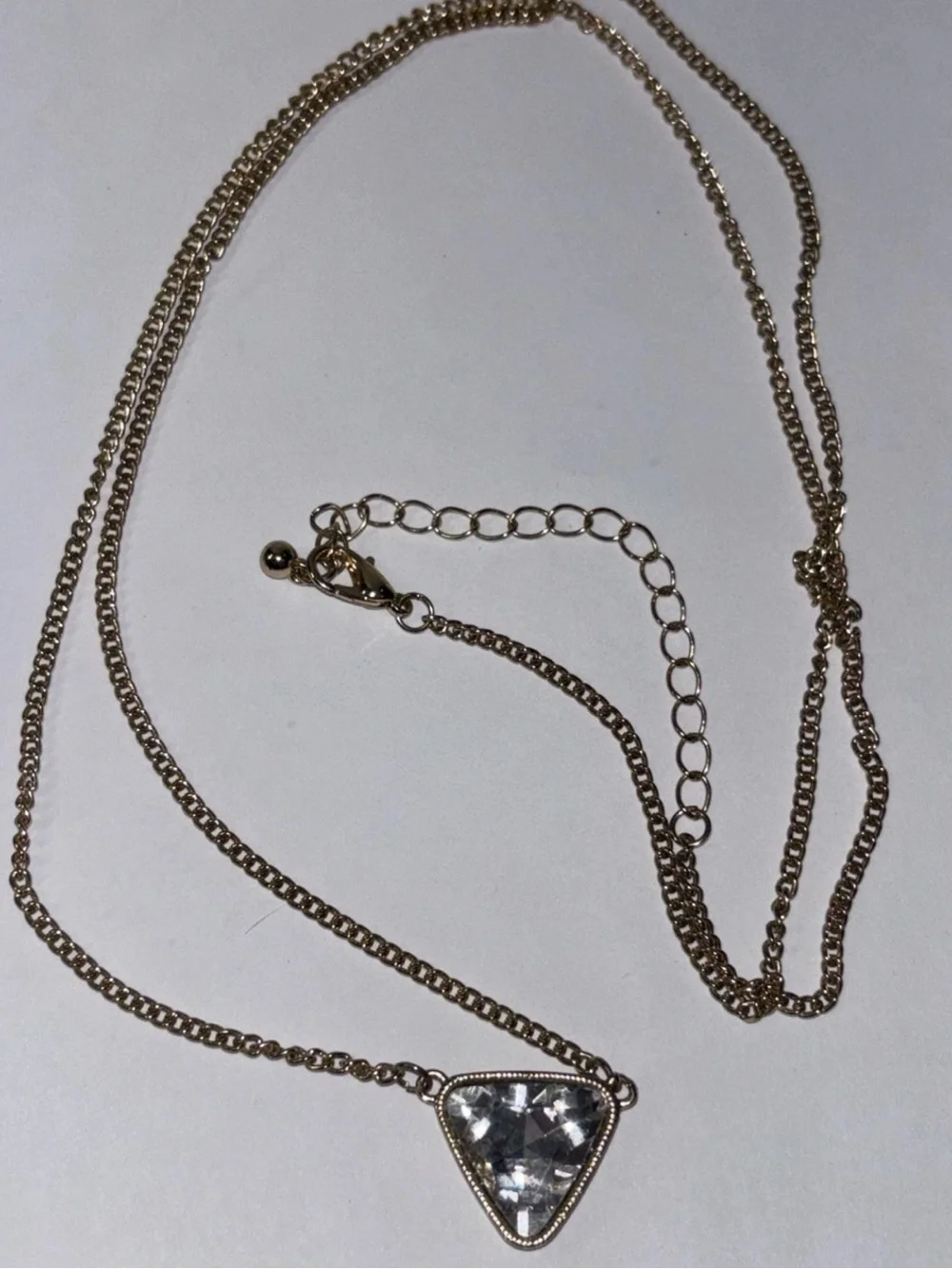 Vintage Gold Tone Trillion Cut Crystal Pendant Necklace - 33
